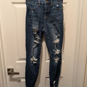 American Eagle Outfitters Distressed Dark Blue Ripped Skinny Jeans